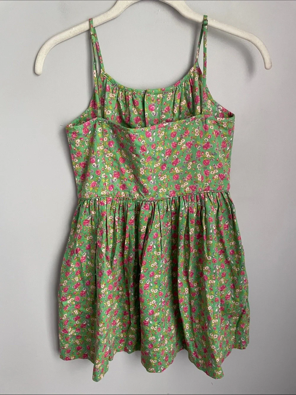 Ralph Lauren Girl’s Green Floral Button-Front Sundress with Pink Accents Size 12